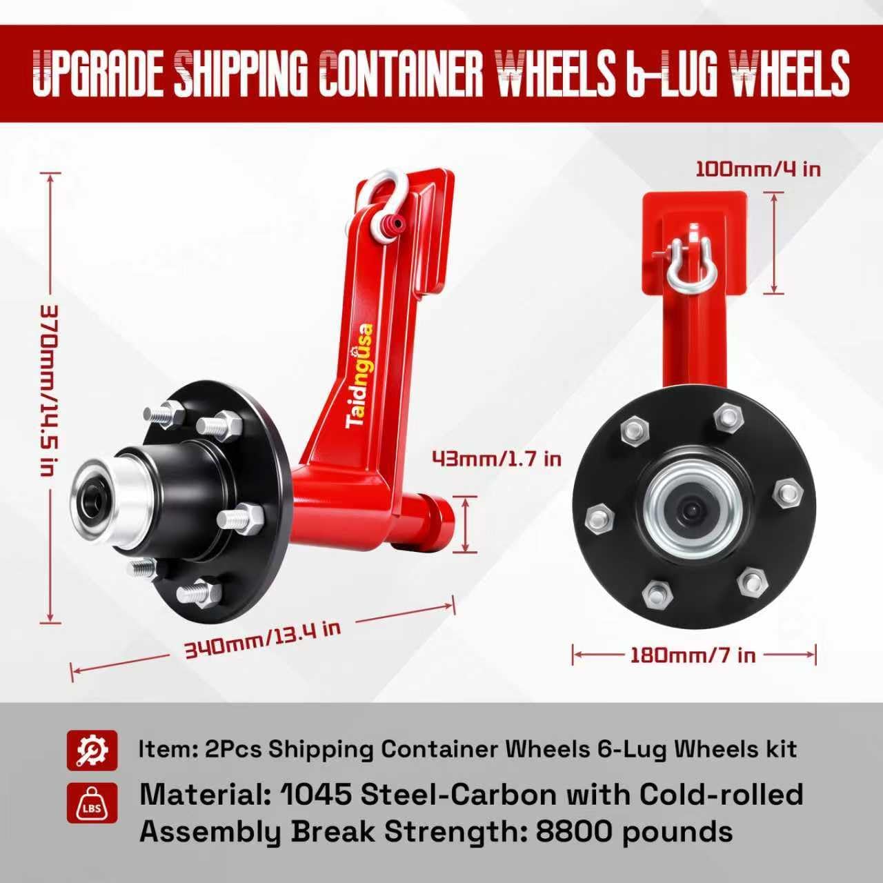 2 Pack Heavy-Duty Shipping Container Wheels Kit – 6-Lug Axle System for 20ft & 40ft Empty Containers | Includes Ratchet Straps & Shackles | Industrial-Grade Steel for Secure Transport