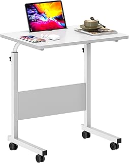 Soges Mobile Side Table 26.3 Inch Sofa Table with Slot & Wheels Mobile Laptop Computer Desk Adjustable Movable Laptop Computer Stand Office Side Table,White