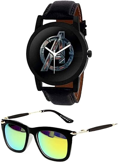Younky Analog Avenger Black Dial Strap Watch for Boy & Men with Aviator Sunglasses for Mens and Boys (Black,YNK-0320-2021)