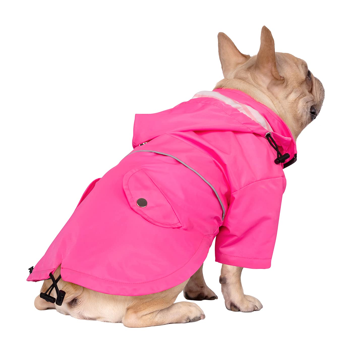 HDE Hunde-Regenmantel, doppellagig, mit Reißverschluss, Regenjacke mit Kapuze für kleine bis große Hunde, Rosa, Größe S