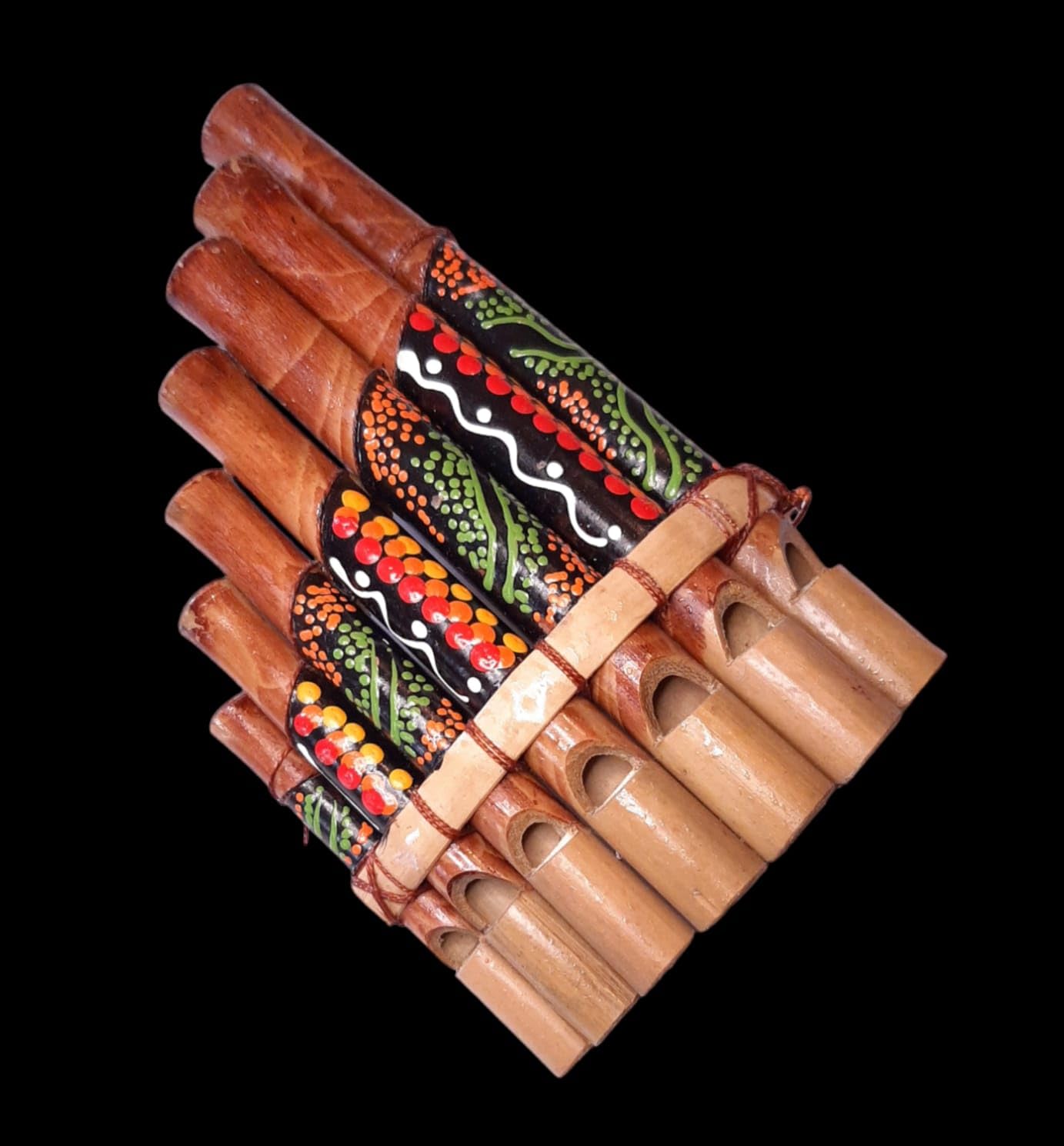 Flauta de pan Peruano Artesanal Decorada 7 notas Bambú y madera