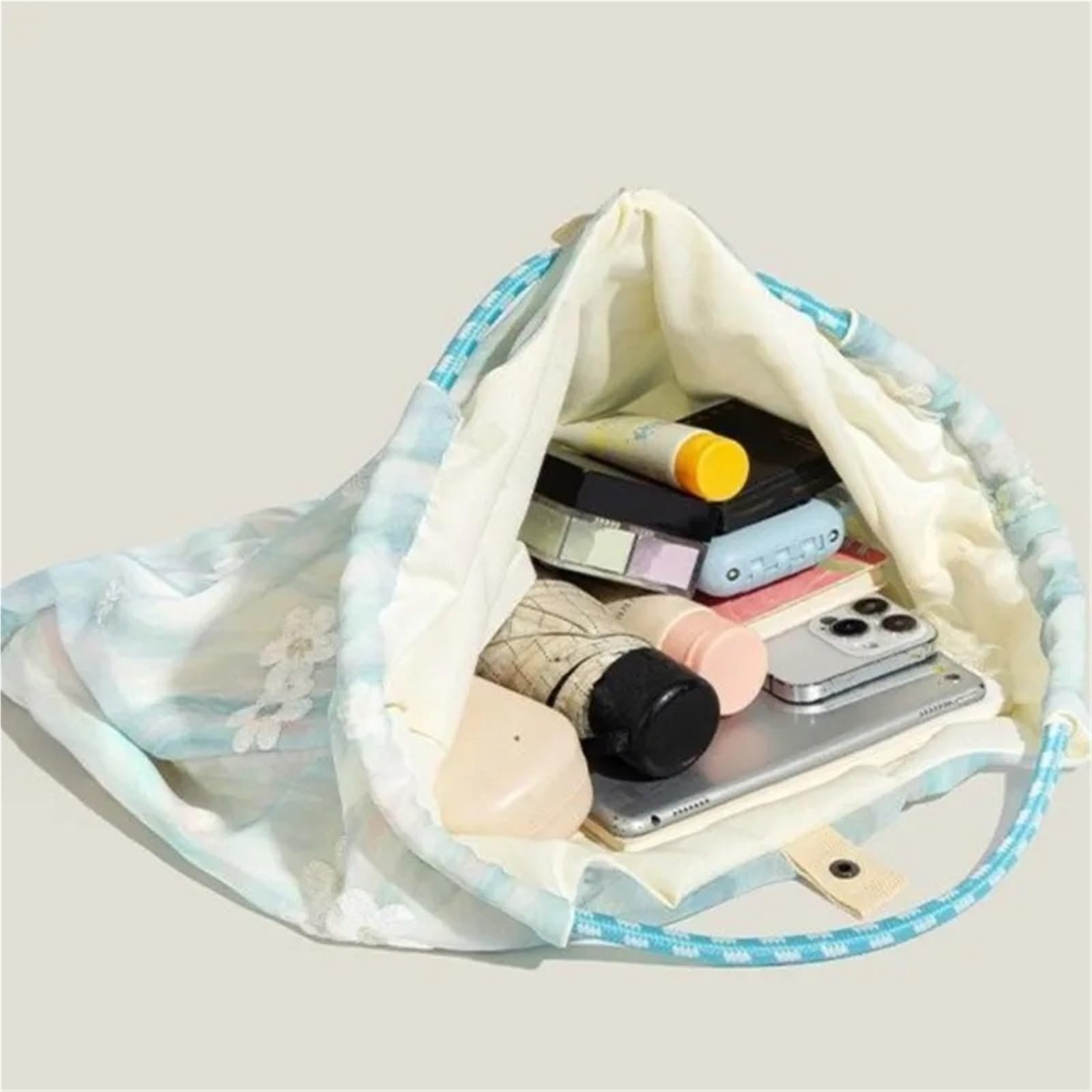 Generisch Bolso de mano de encaje dulce para mujer, flor de ondulación de agua, gran capacidad, bolso de hombro, elegante, romántico y suave, azul, 31x29x13cm, One Style
