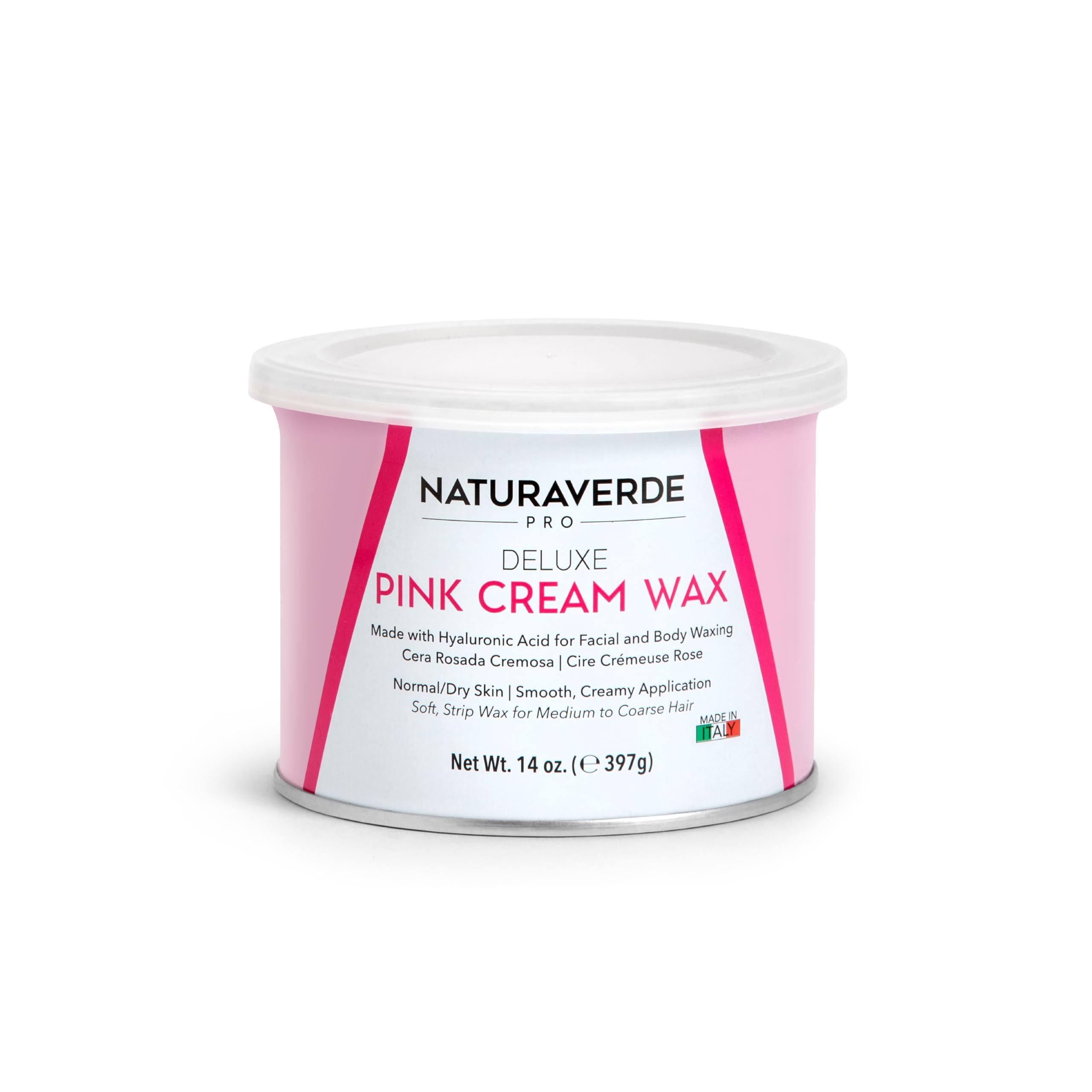 NaturaverdePro Deluxe Pink Cream Soft Wax for Sensitive Skin, Body and Facial Hair Removal, Wax Hair Remover for Women, Dry to Normal Skin Types - 14oz