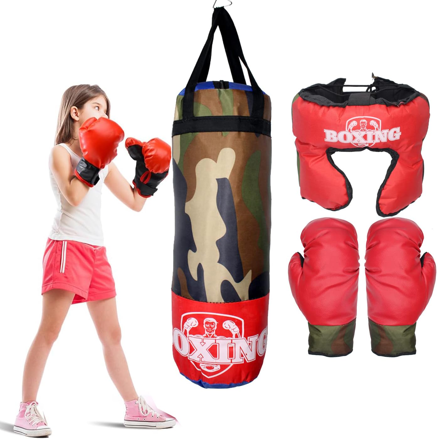 Wizme Kids Boxing Kit Set 1 Punching Bag, 1 Head Guard, 2 Boxing Gloves Boxing Punching Bag and Gloves for Boys and Girls for 3 to 10 Years Kids Boys and Girls