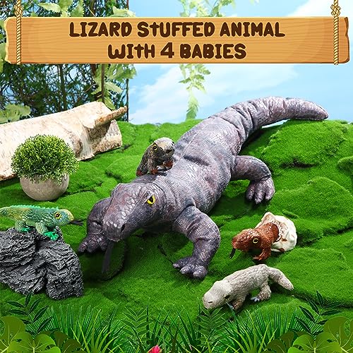 Zomiboo 5 Pieces Komodo Dragon Plush Toy Set 26 Inch Monitor Lizard Stuffed Animal with 4 Plush Baby Lizards, Stuffed Komodo Dragon Plush Giant Lizard for Boy Girl Birthday Gift Pet Party Favor