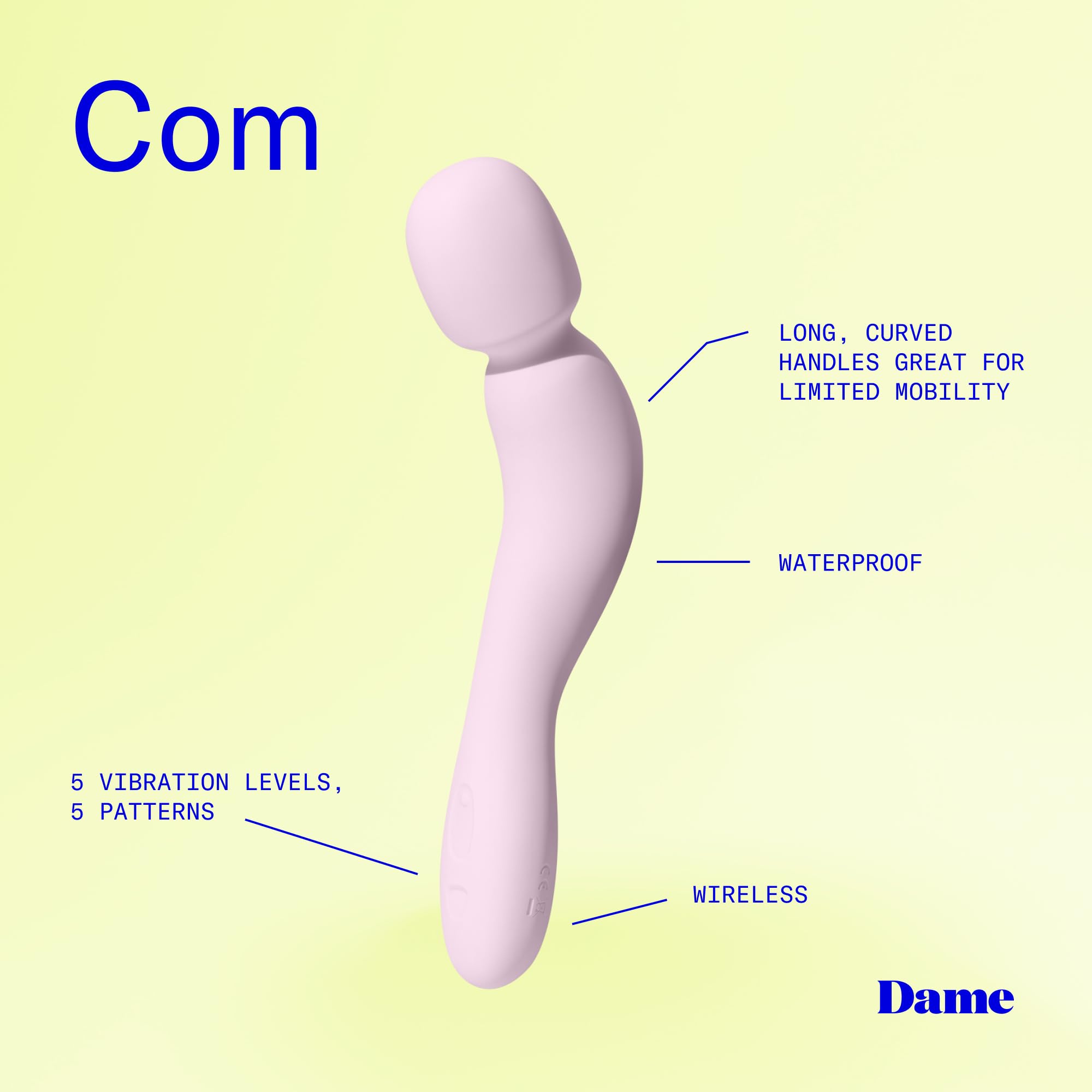 Dame Com Vibrator Wand | Vibration für Frauen | Leistungsstarker Vibrator | Medizinisches Silikon | Wasserdicht & USB-Wiederaufladbar | Ergonomischer Griff & 5 Intensitäten | Quarz