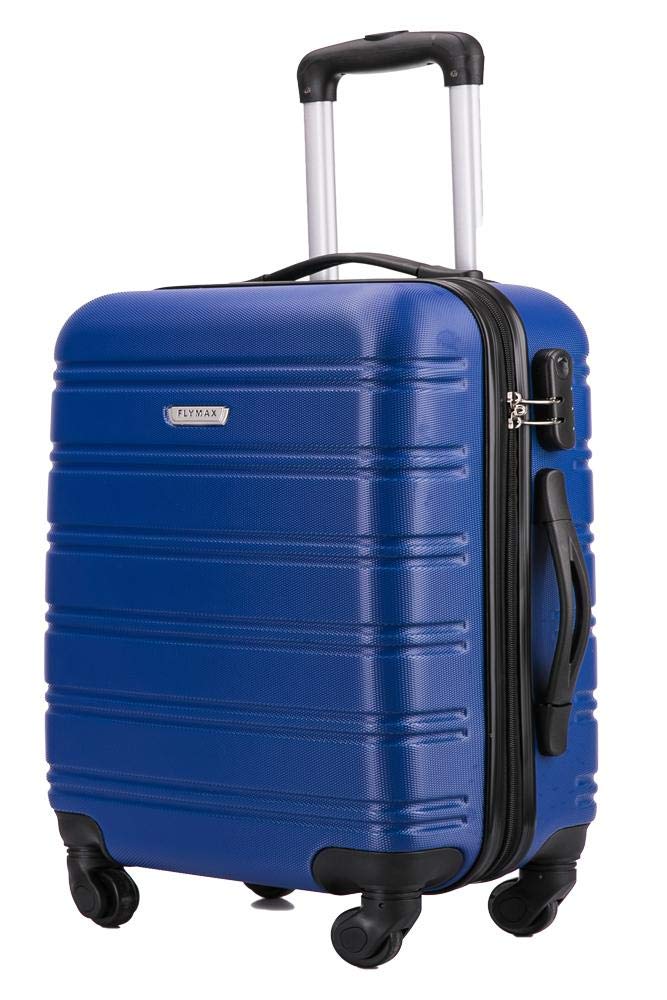 FLYMAX Cabin Luggage 4 Wheel Suitcase Lightweight Carry on 55x35x20 Approved for Flybe Ryanair Easyjet British Airways Navy