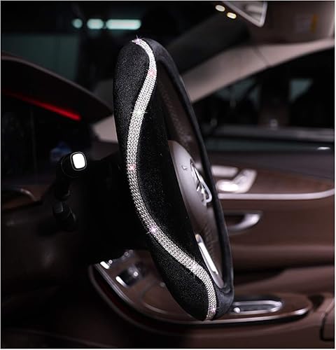 Miniatura 2 de Forala Funda para volante de automóvil con diamantes de imitación brillantes adecuada para niñas y mujeres de 15 pulgadas negro