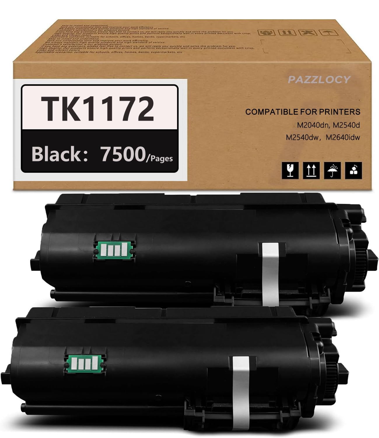 Pazzlocy TK1172 TK-1172 Black Toner Cartridge 2-Pack Replacement for Kyocera TK 1172 1T02Y80UX0 M2540d M2540dw M2040dn M2640idw Toner Kit Printer (