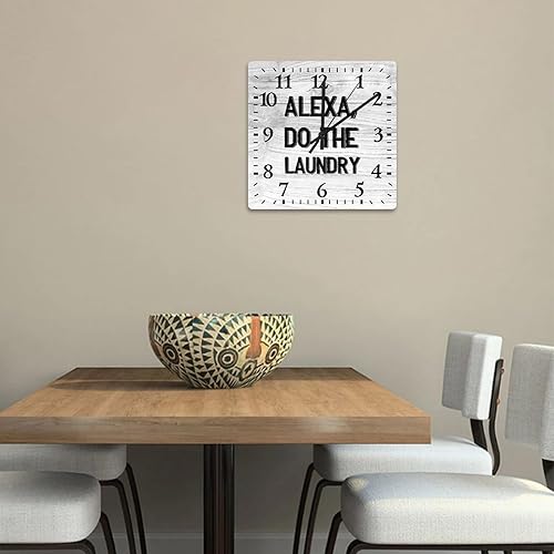 Miniatura 3 de Alexa, Do The Laundry - Reloj de pared decorativo con cita motivacional, reloj de PVC, funciona con pilas, reloj cuadrado silencioso para decoración