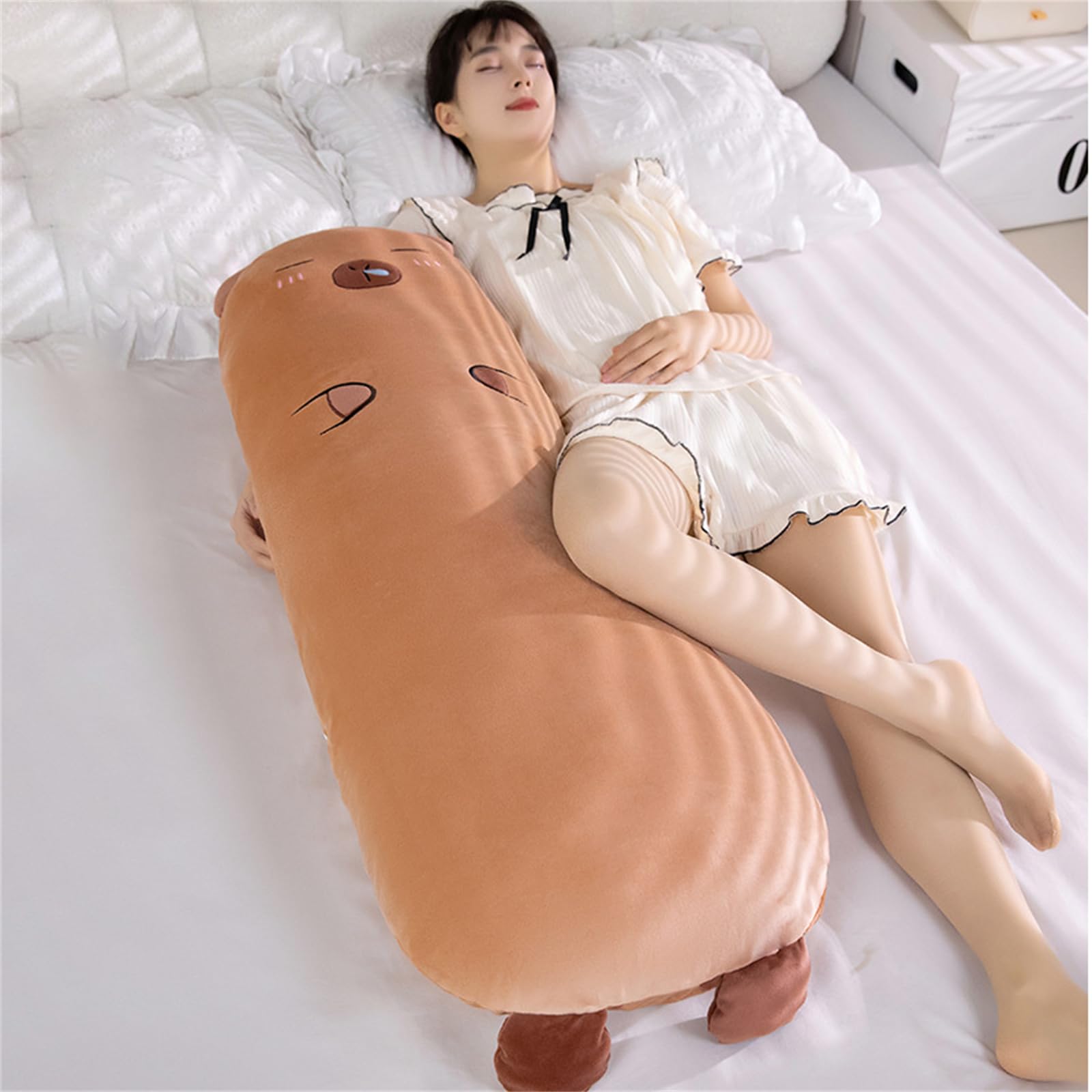 Kuscheltier Capybara Plüschkissen Stofftiere Lang Plüschtier Ausgestopftes Tier Spielzeug Kuschelkissen Geschenk Plüschkissen Kinder Seitenschläferkissen Tier (120cm,Schläfriger Stil)