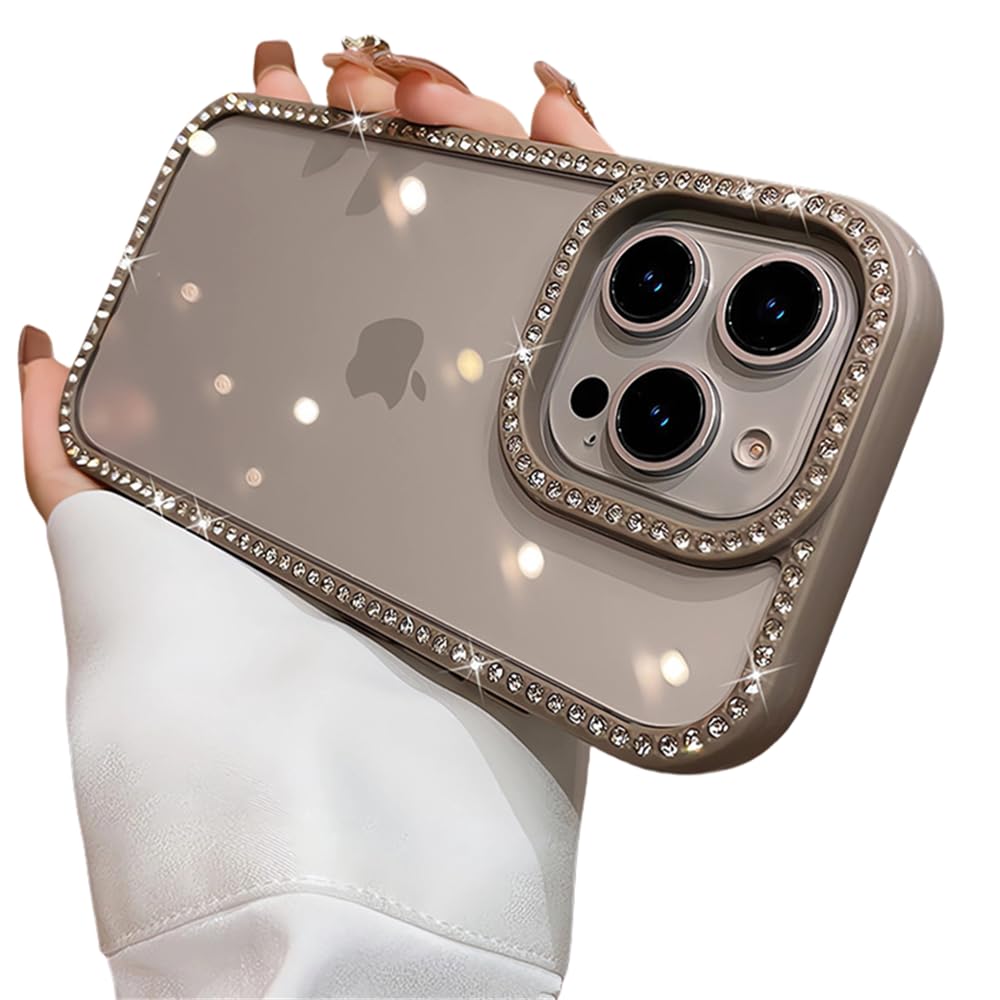 Caseative for iPhone 16 Pro Max Case,Clear Glitter Bling Diamond Frame Phone Case (Brown,16 Pro Max)