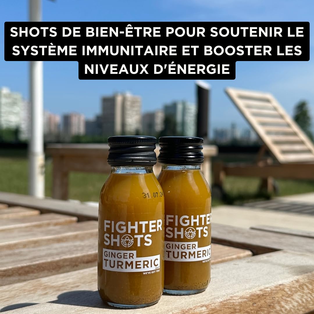 Fighter Shots Gingembre + Curcuma (12x60ml) | 100% Naturel | Parfait pour Vous Donner un Coup de Boost | Sans Conservateurs | Shots de Curcuma Frais et Savoureux