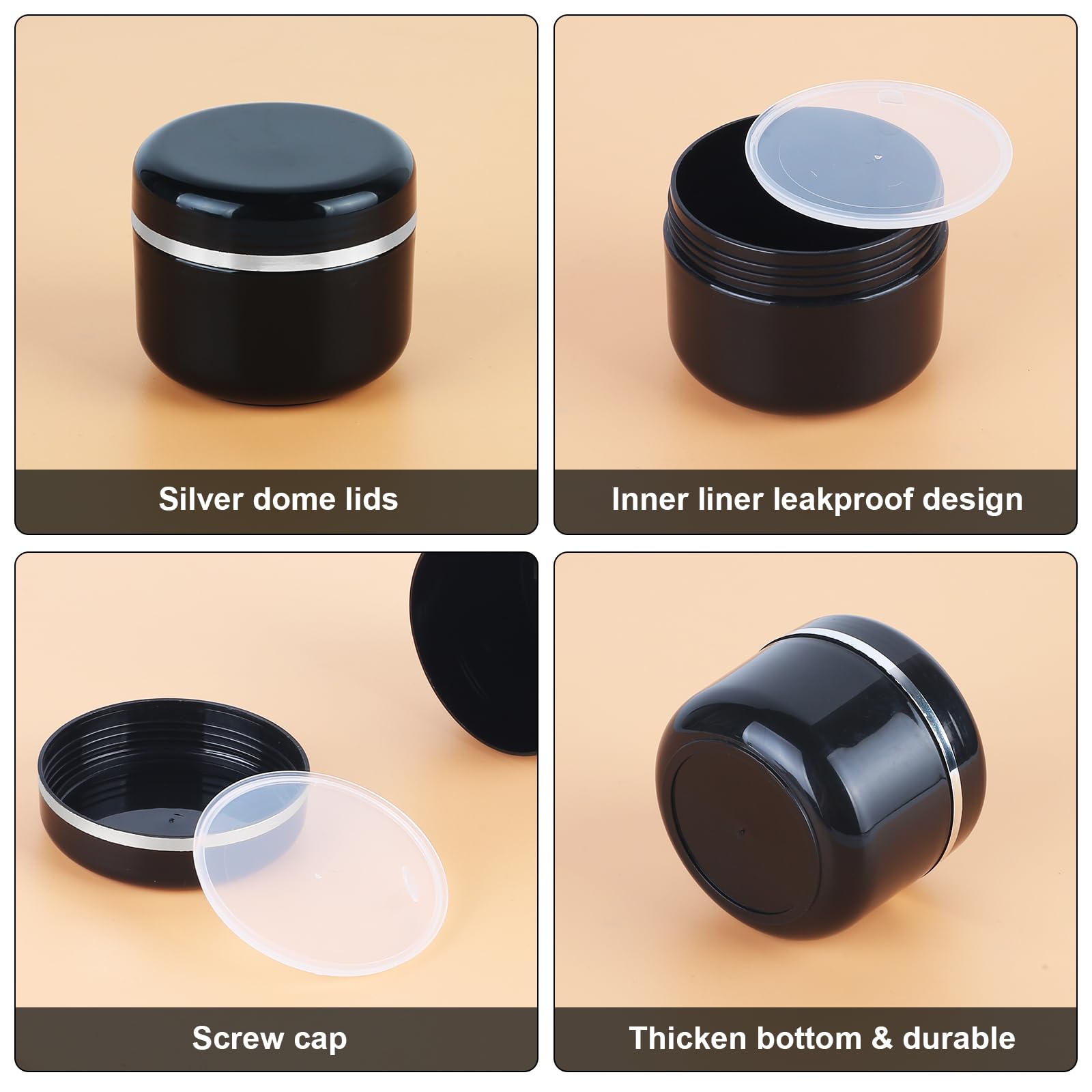 15 Stück Döschen Schwarz Leer Tiegel 50ml, Cremedosen zum Befüllen, Wiederverwendbar Kunststoff Stichprobe Behälter Tiegel, mit Spatel, Stift und Etikett für Öle Lotion Creme Masken