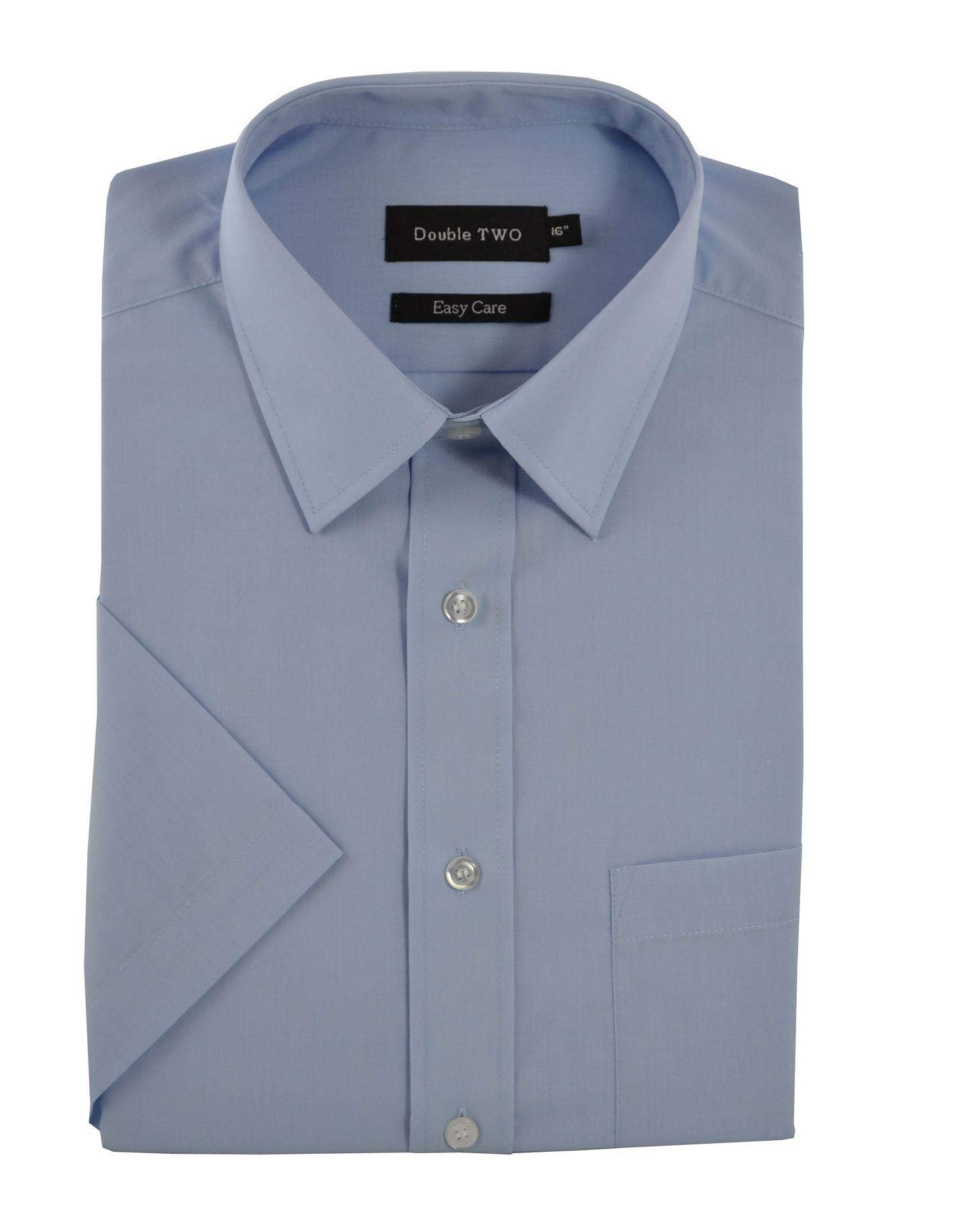 Double TWO Mens Classic Cotton Blend Half Sleeved Shirt (3300) in Glacier in (Collar 18.5/Chest 54-52")
