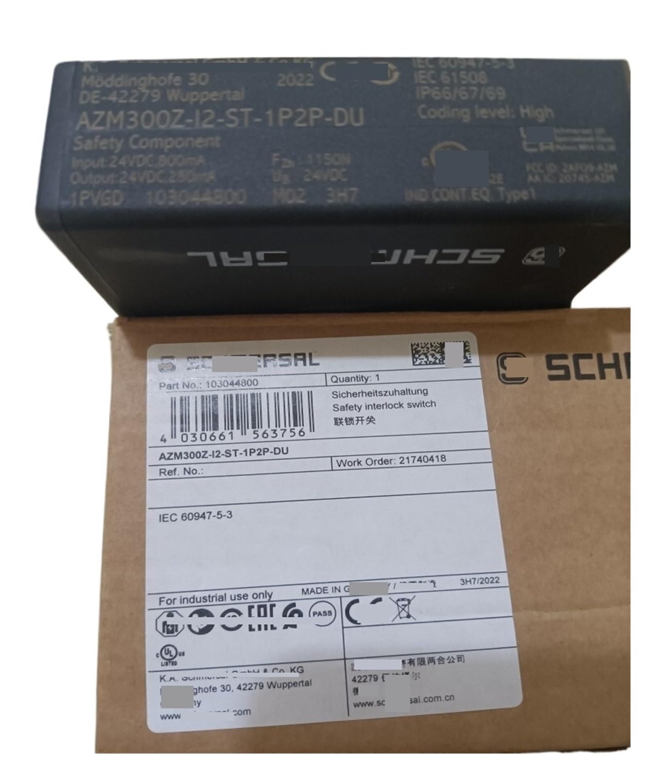 Interruptor de bloqueo de seguridad 300Z-I2-ST-1P2P-DU Interruptor de bloqueo