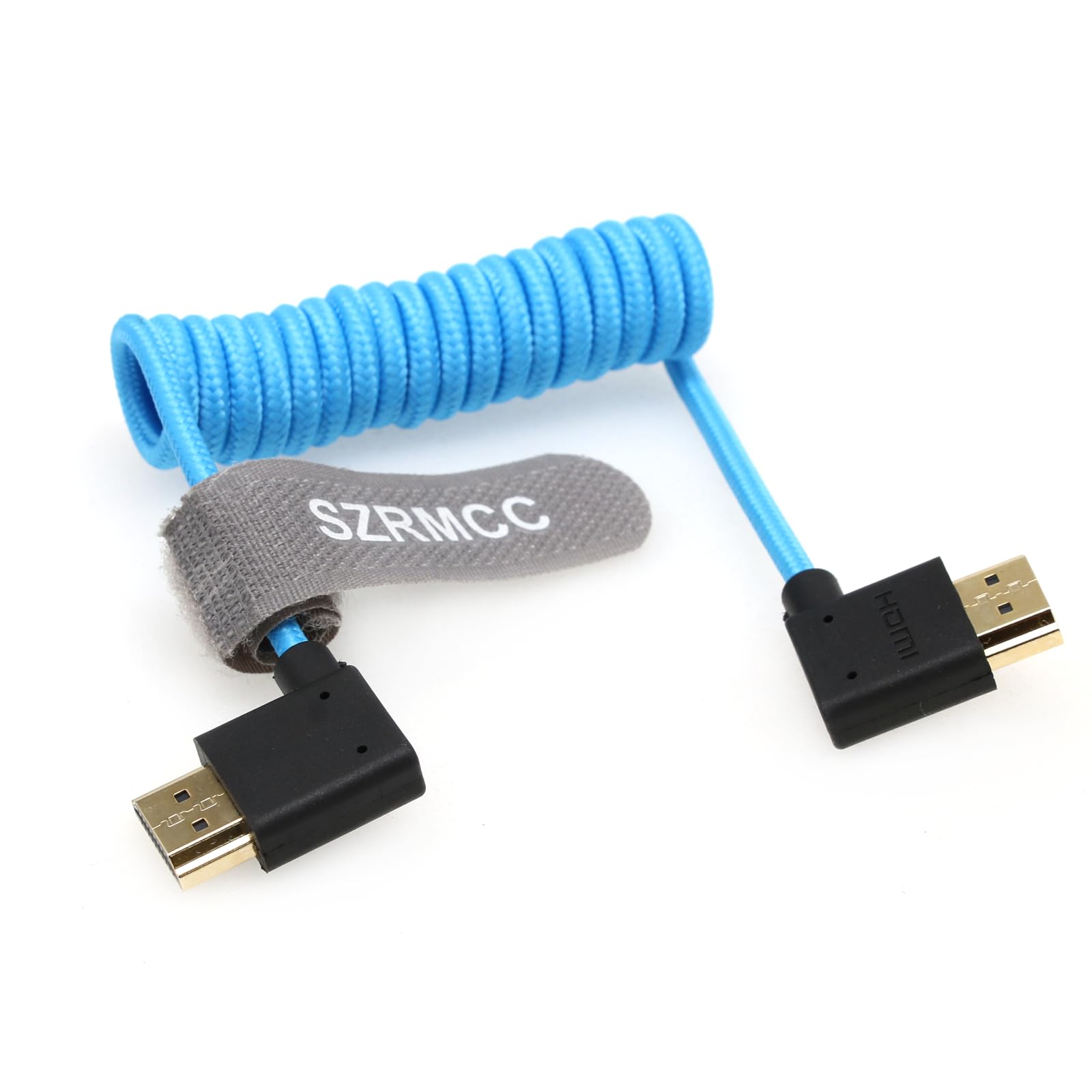 SZRMCC 8k 2.1HDMI Cable Left to Right HDMI Braided Coiled Cable Ultra High Speed Soft HDMI Cable for Z Cam E2 Portkeys BM5 Atomos Shinobi Ninjav V Monitor Sony Canon Camera Blue - Image 4