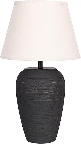 Miniatura 8 de Ceramic Pot Table Lamp 21.25 inch Tall Striped Nightstand Lamp, Tapered Fabric Shade Bedside, Ceramic Decorative for Living Room Bedroom House