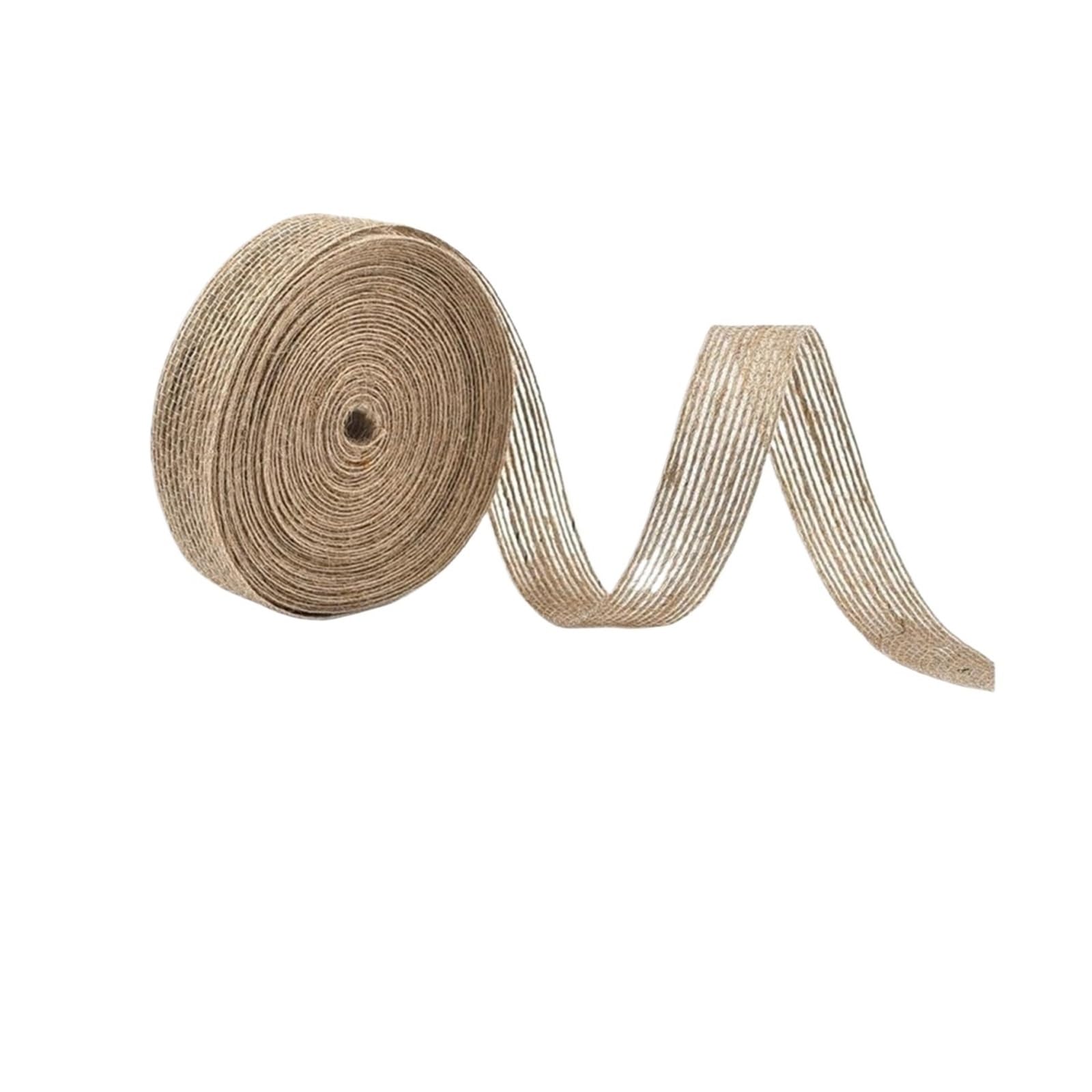 Cinta de yute Rollo de cinta arpillera yute 10 m, lino amarillo | Cuerda DIY decorativa fiesta arco hecho a mano sedal embalaje(2cmX10m)