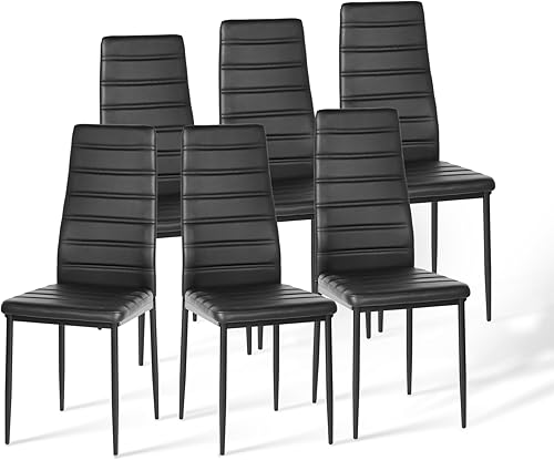Homy Casa Juego de 6 sillas de comedor modernas, sillas tapizadas sin brazos con tapicería de PVC y patas de metal resistentes, cómodas sillas