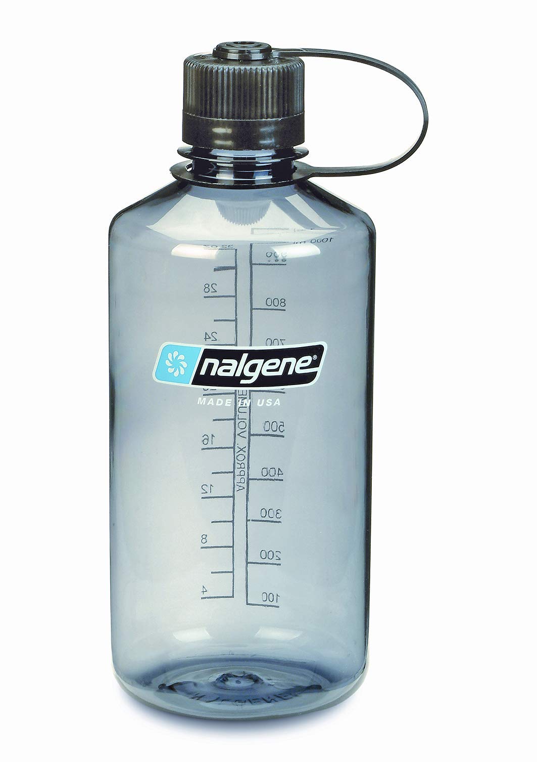 Nalgene Gray Tritan 32 Ounce Narrow Mouth Bottle, W/ Blk