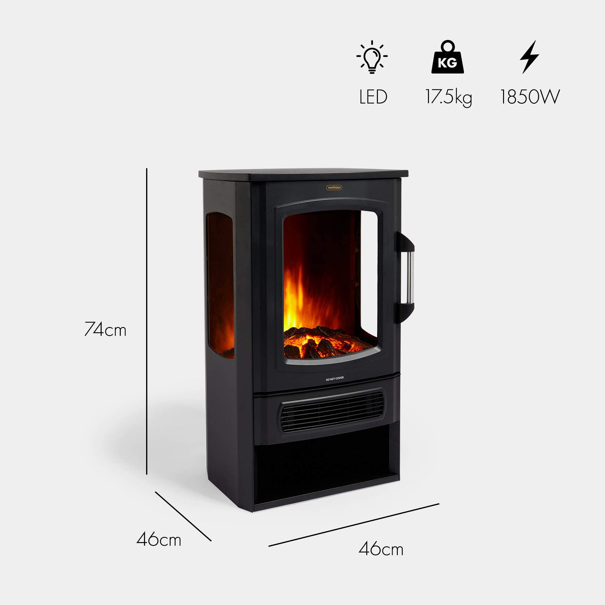 VonHaus Panoramic Stove Heater with Log Storage – 3-Sided Electric Fireplace  with LED Flame Effect – 2000W – Freestanding and Portable w/Overheat  Protection – 2 Heat Settings : Amazon.co.uk: DIY u0026 Tools