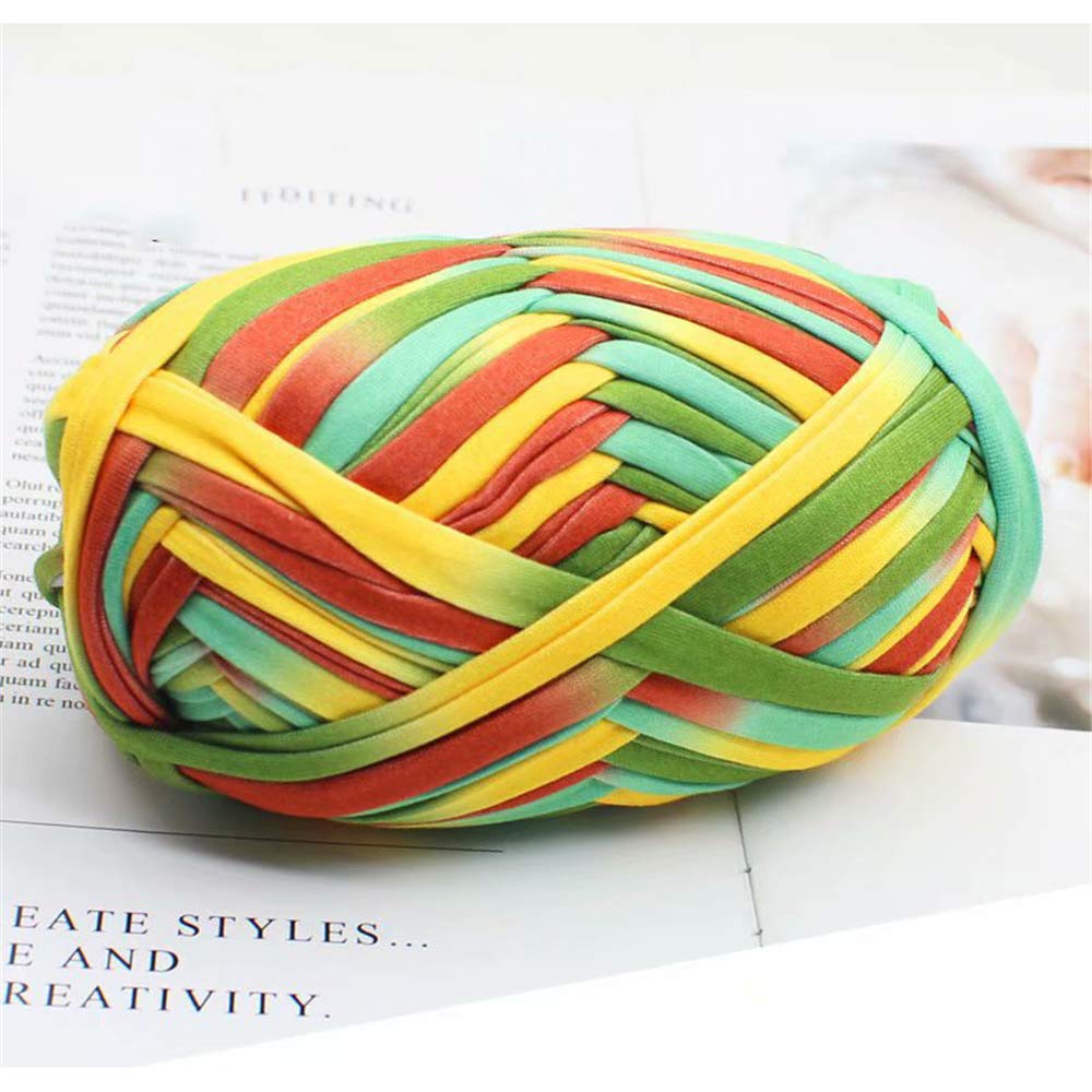 1 PCS Colorful T-Shirt Yarn Knitting Yarn Fabric Crochet Cloth for DIY Knitted Fabric Art (#54 Orange&Green)