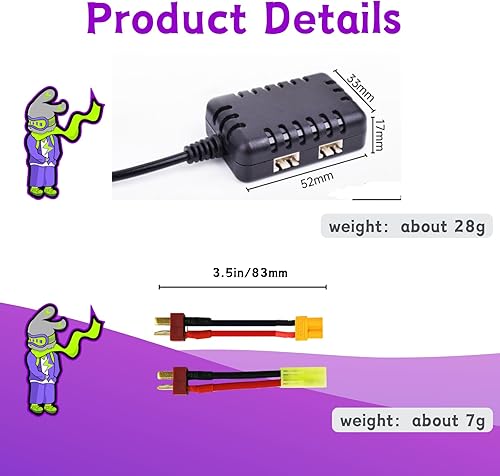 Miniatura 5 de Batería de iones de litio 2S 7.4V 3400mAh con enchufe T estilo Dean, capacidad recargable, para la mayoría de coches y camiones RC a escala 110,