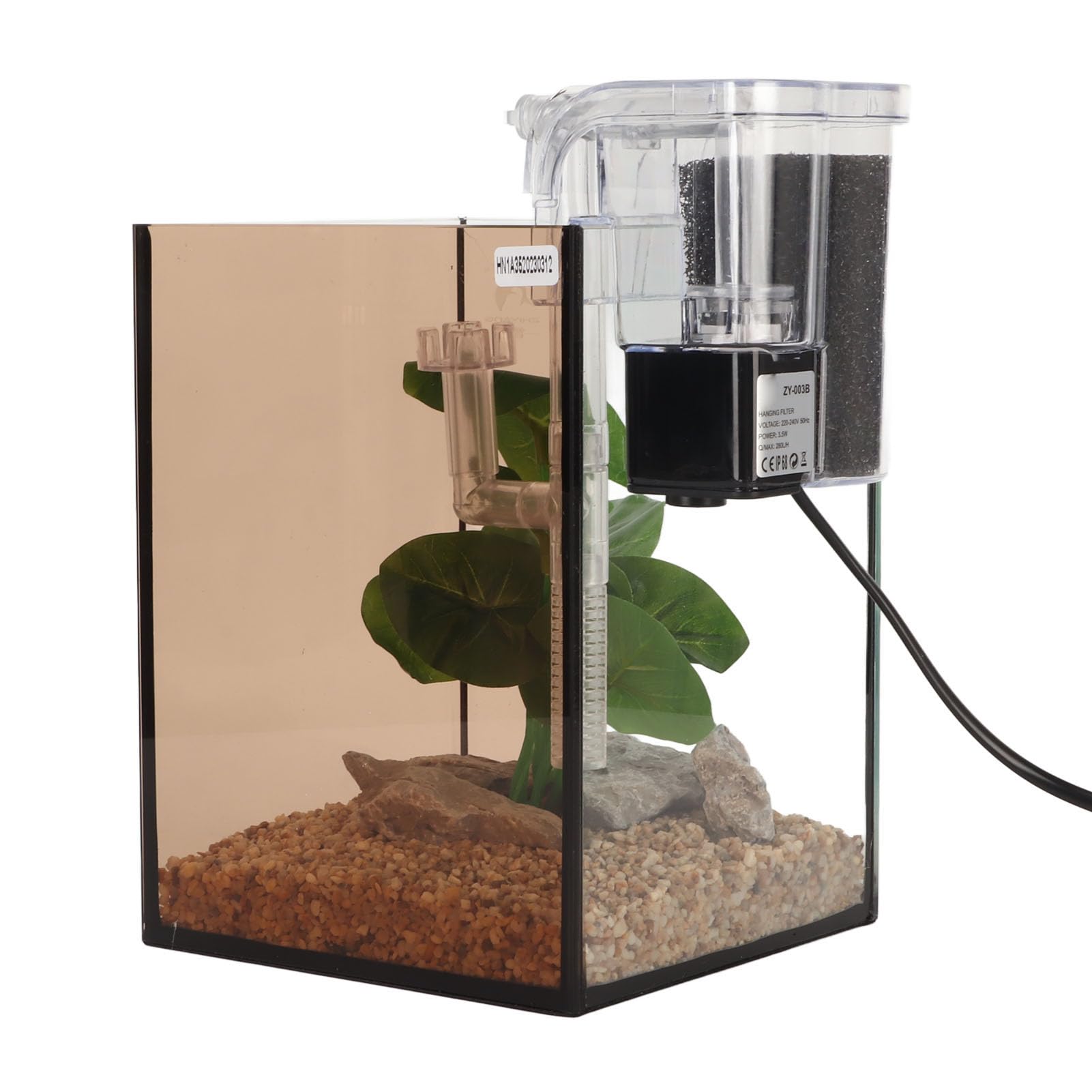 Acuario Pequeño, Elimina Impurezas, Transparente, Fácil Instalación, Bomba de Cascada para Pecera Pequeña de Escritorio con Luz LED para el Hogar (Enchufe Europeo 220V)