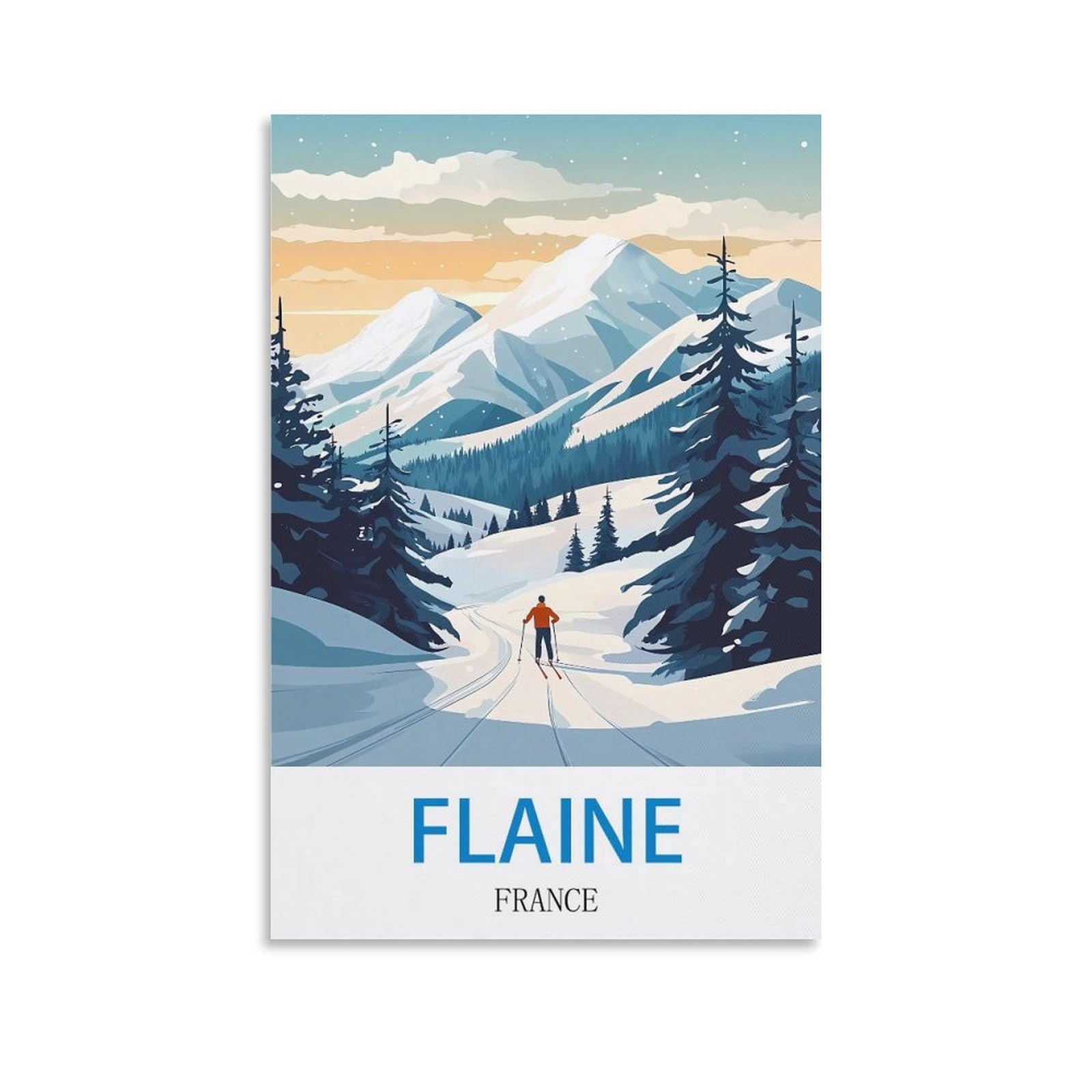 Wgmdoee Unframe-Style Flaine France Vintage Travel Posters 08X12inch(20X30cm) Canvas Poster Living Room Wall Art Home Decor