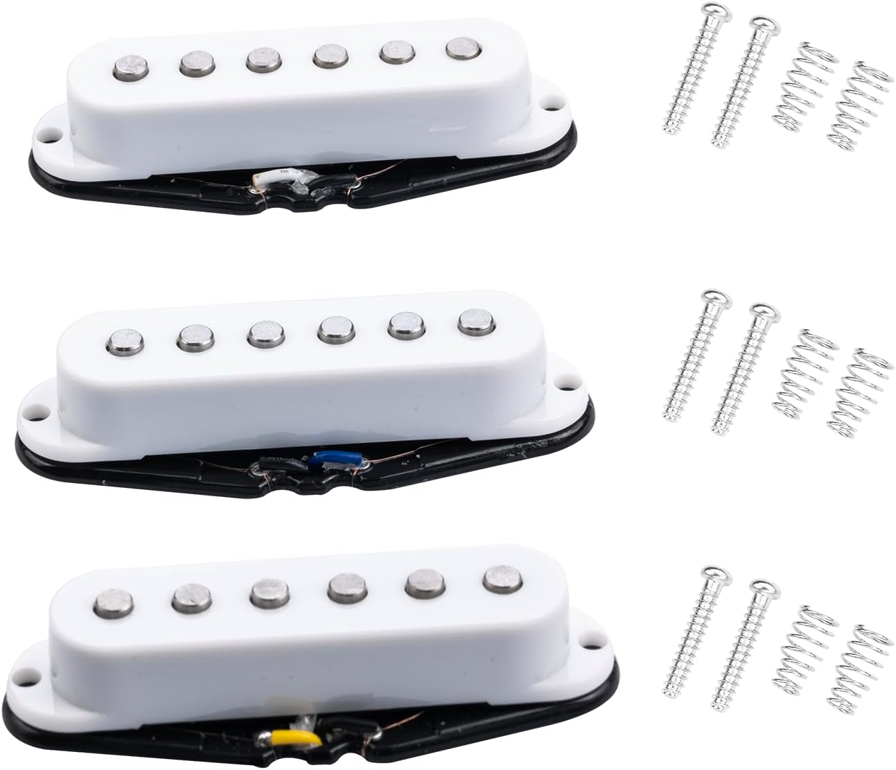 3PCS N50/M50/B52mm Alnico 5 Single Coil Pickups Flat Pole Guitar Neck/Middle/Bridge Pickup Set (White)