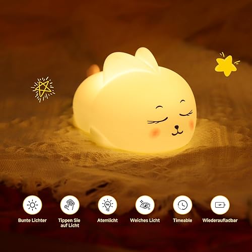 Miniatura 5 de Lindo conejito para niños, luz nocturna regulable para habitación de bebé, lámpara de lactancia recargable al tacto, luz LED de silicona suave,