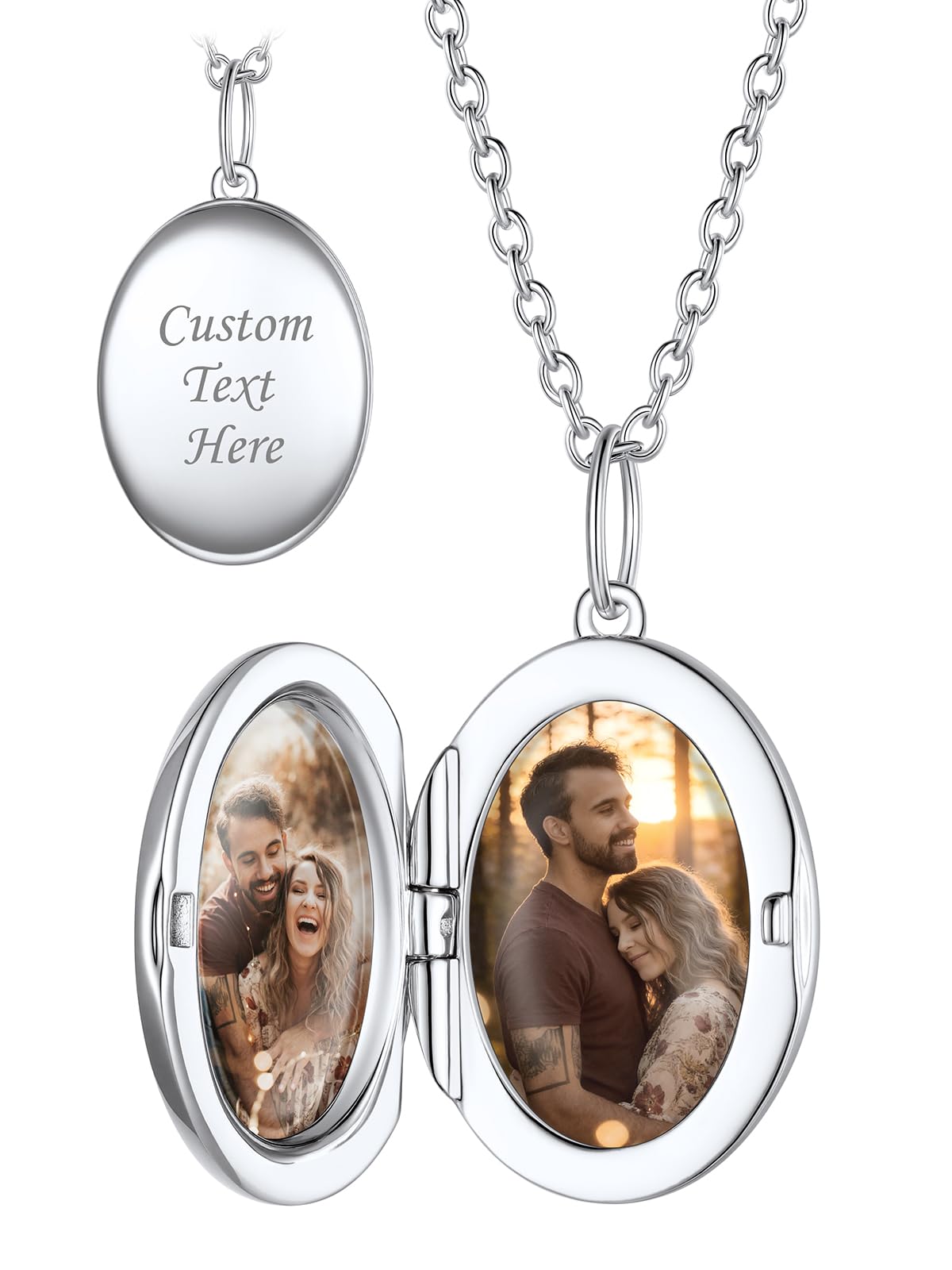 Custom4U Argento S925 Collana Locket Foto Personalizzata Donna Nome Testo Incisione 2 Foto Apribile Antiallergico 41/46/55 CM Delicato Solido Regalo Mamma Amore Creativo