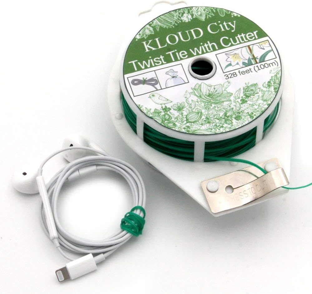 KLOUD City 328 Feet (100m) Green Multi-Function Sturdy Garden Plant Twist Tie with Cutter/Cable Tie/Zip Tie/Coated Wire (1) (1 roll Green)
