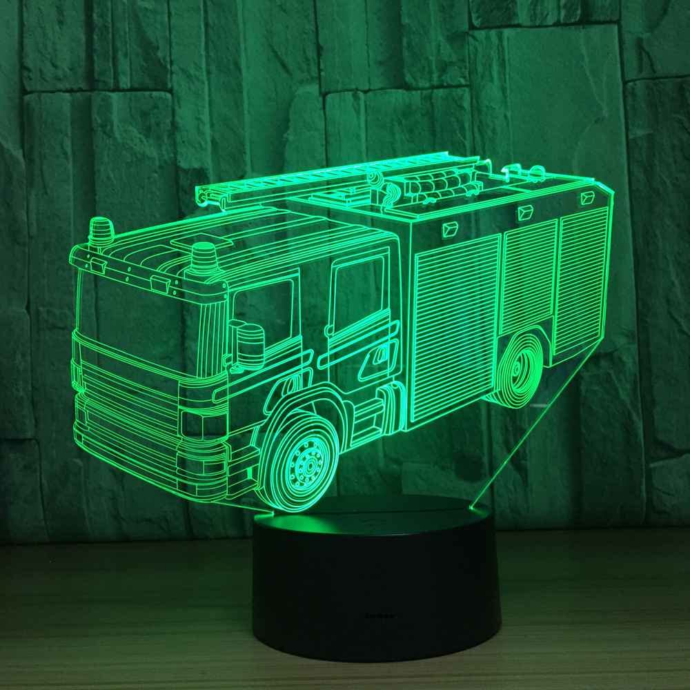 3D Camion dei Pompieri Luce Della Notte LED Lampada 7/16 Colori USB