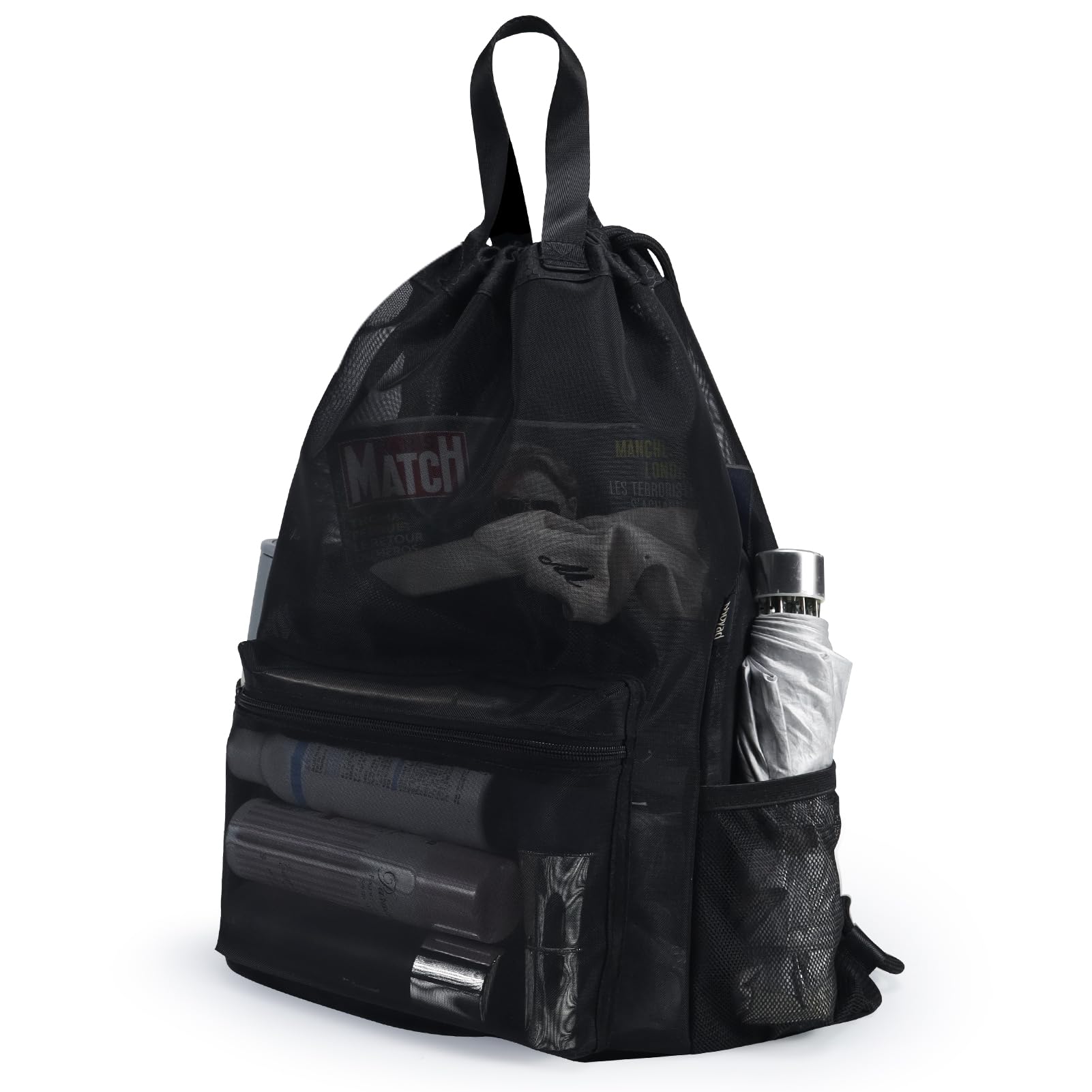 Moyad Backpack for Women Men, Semi-transparent Travel Casual Daypack Backpacks for Hiking Beach Swimming Sport Events, Black Mesh