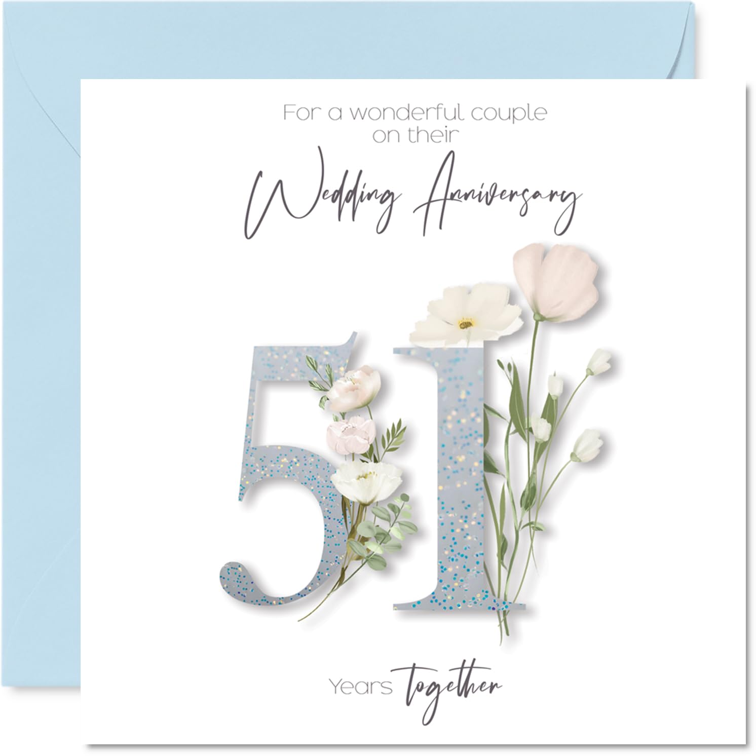 51st Anniversary Card for Women Men - Fancy Floral Flowers - Happy 51 Year Anniversary Card for Nanny Family Mum Grandad, 145mm Wedding Anniversaries Greeting Cards