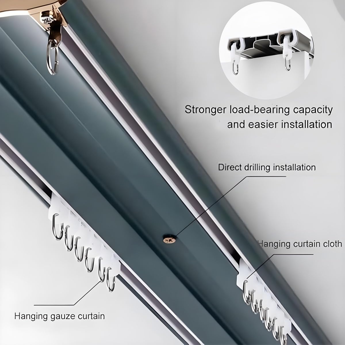 Cichy system podwójnych karniszy do biura, salonu i sypialni, solidna aluminiowa szyna do montażu sufitowego, długość 1,2/2,4/3,6/4 m (szary)