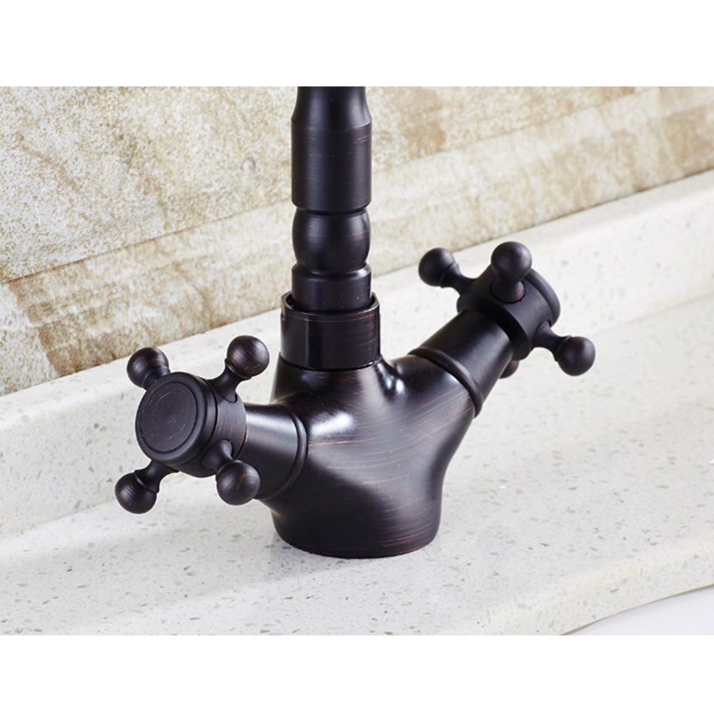 Grifo De Cocina con Doble Manija, Grifo De Fregadero De Cocina Montado En Cubierta De Latón con Grifo Mezclador De Agua Fría Y Caliente, Bronce Negro