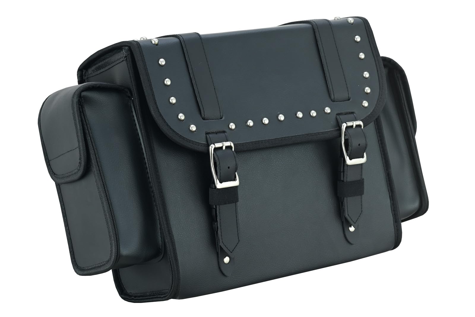 Black Motorcycle Sissy Bar Bag 22.9L Fits Harley Davidson, Indian, Yamaha & Suzuki Motorcycles Synthetic Leather Universal (Studded)