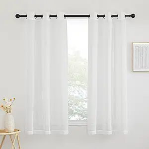 NICETOWN White Sheer Curtains 63 inch Length, Grommet Linen Blend Textured Semi Sheer Privacy Window Treatments Light Filtering for Bedroom, 42" W x 63" L, Set of 2