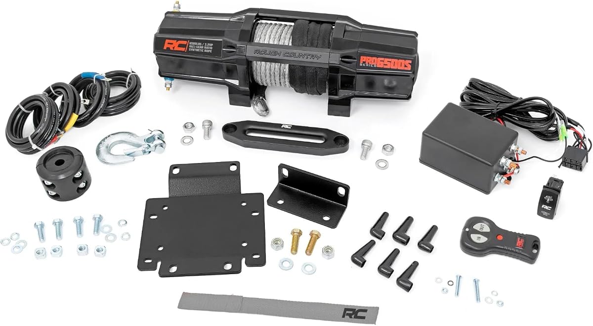 Winch Mount with RS6500S Winch for Honda Pioneer 1000/1000-5 - Bolt-on Mounting Plate with 6500 LB Synthetic Rope Winch