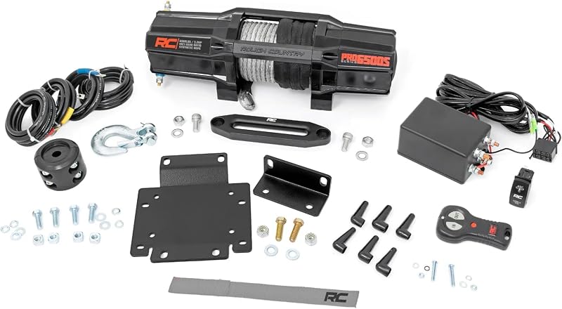 Winch Mount with RS6500S Winch for Honda Pioneer 1000/1000-5 - Bolt-on Mounting Plate with 6500 LB Synthetic Rope Winch