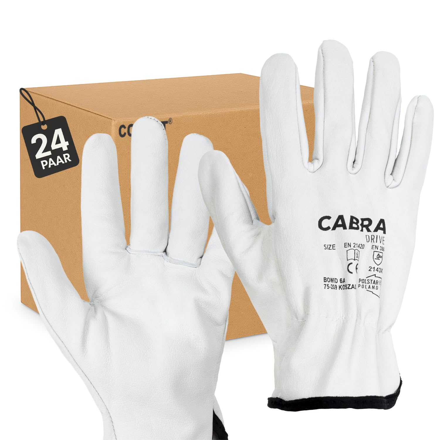 Covent Arbeitshandschuhe Herren Leder Gr 10 - Gartenhandschuhe dornenfest EN388 2143X - Schutzhandschuhe mit elastischem Kordelzug - atmungsaktives Rindsleder