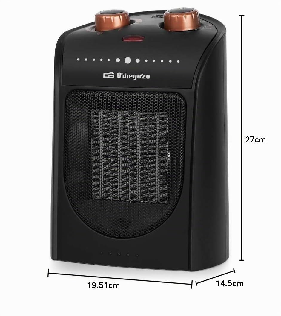 Orbegozo CR 5038 - Calefactor cerámico, 2 Niveles de potencia, Modo ventilador, Asa, Protección Sobrecalentamiento, 1800 W