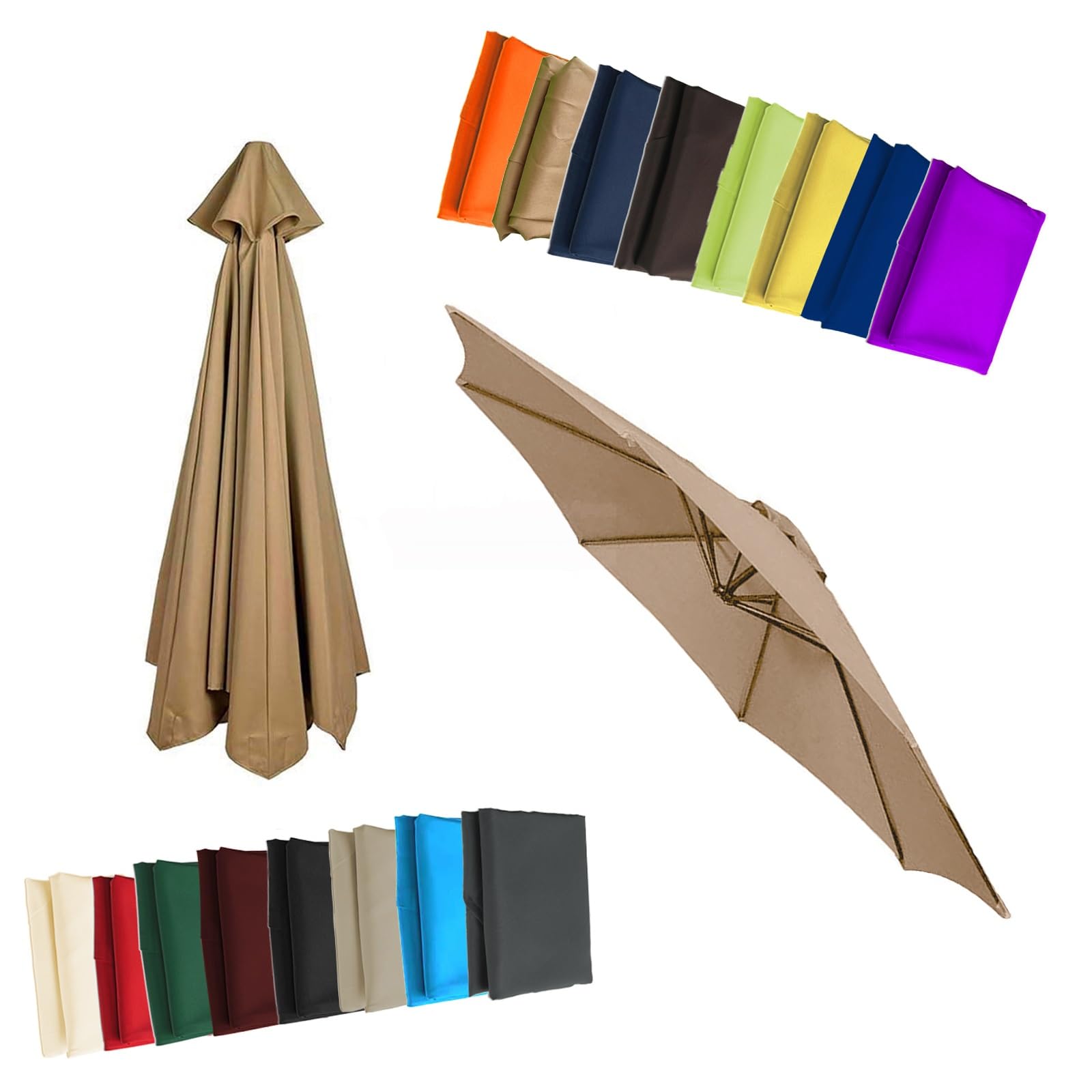 Replacement Parasol Canopy - Cloth For 2/2.3/2.5/2.7/3/3.50m 6/8 Arms Garden Umbrella Replacement Cover Fabric(Khaki,8.2ft (250cm)/6 Ribs)