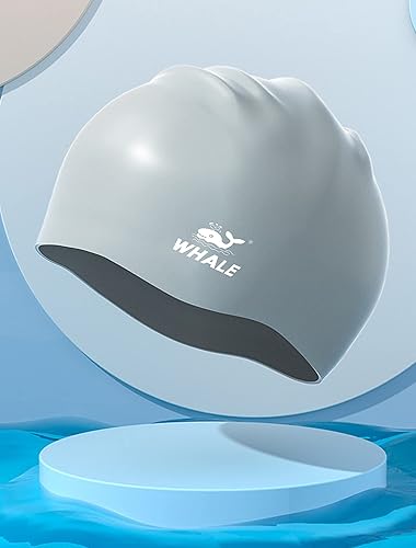 Miniatura 9 de WHALE Gorro de natación extra grande para mujeres y hombres, sombrero de natación de silicona duradera con protección para los oídos, unisex, para