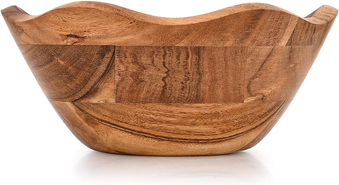 Fruit Bowl Acacia Wood Ruffle Decorative Style Home Decor for Dining Table Fits Bread, Fruits, Salad or Popcorn (9" x 9" x 4") - Image 2