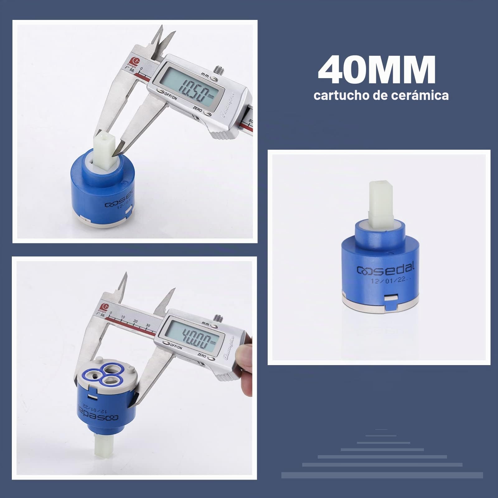 ARCORA 40mm Cartucho de Pie Plano, Cartucho de Cerámica, Cartucho Estándar de 40mm, Piezas de Grifos, Válvula de Grifo, para Grifo de Cocina y Baño, Azul, 1PC
