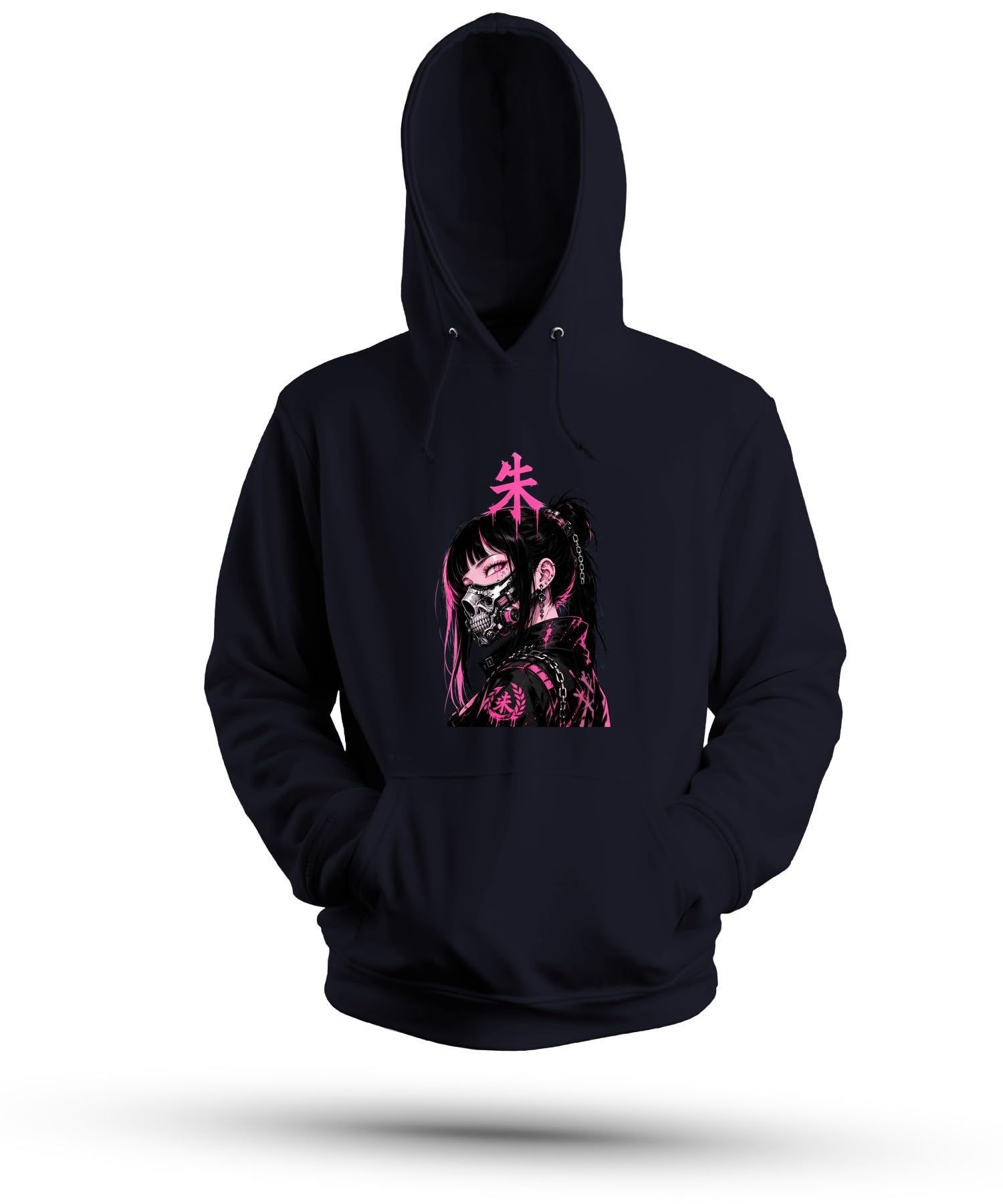 Cyberpunk Anime Dziewczęca Japonia Y2K bluza z kapturem | Manga Cyborg Techwear E-Girl Gotycki Dystopijny Futurystyczny Łańcuszki Różowy Harajuku Neon Otaku